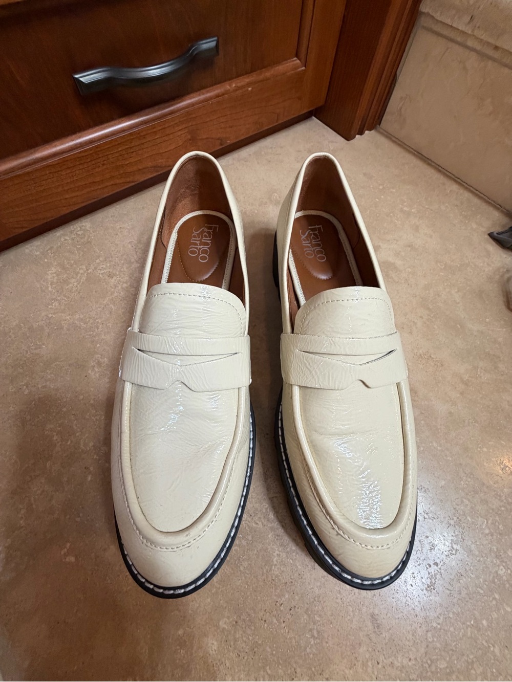 Franco Sarto Cream Leather Penny Loafers